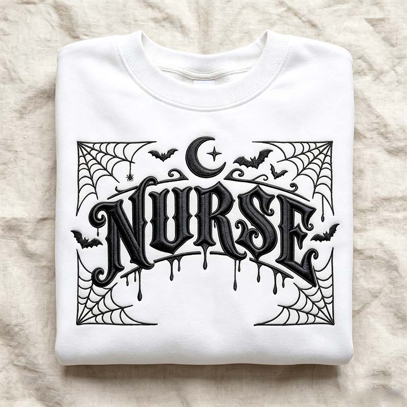 Halloween Gothic Embroidery Nurse Sweatshirt