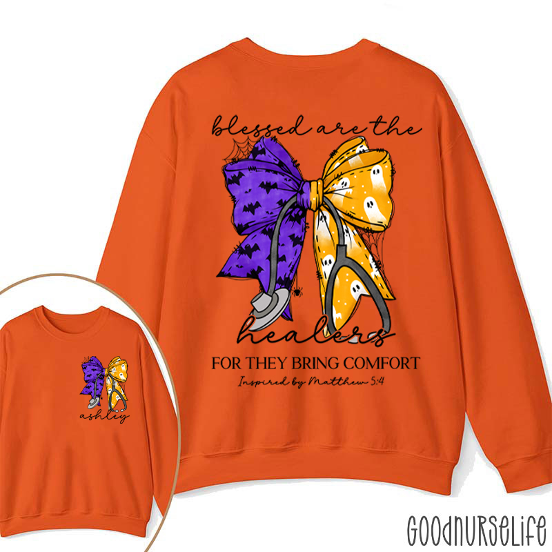 Personalized Halloween Bow Stethoscope Nurse Two Sided Sweatshirt