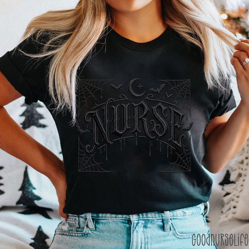 Halloween Gothic Embroidery Nurse T-Shirt