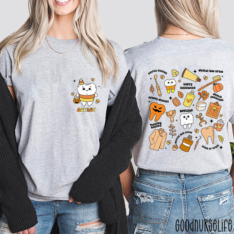 Personalized Halloween Spooky And Cute Dental Two Sided T-Shirt