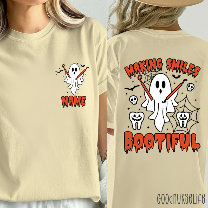 Personalized Making Smiles Bootiful Halloween Dental Ghost Two Sided T-Shirt