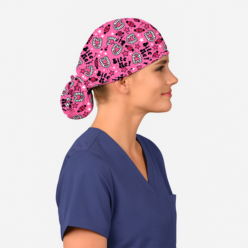 Halloween Vampire Fangs Ponytail Nurse Scrub Cap