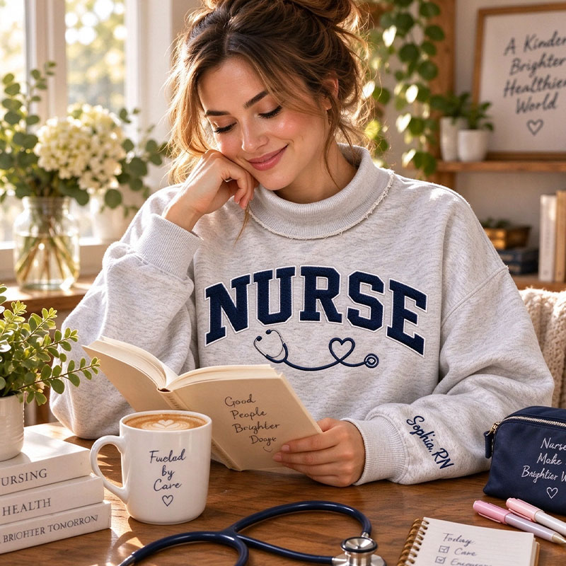 Personalized Embroidered Heart Stethoscope Double-Sided Collar Reversible Mockneck