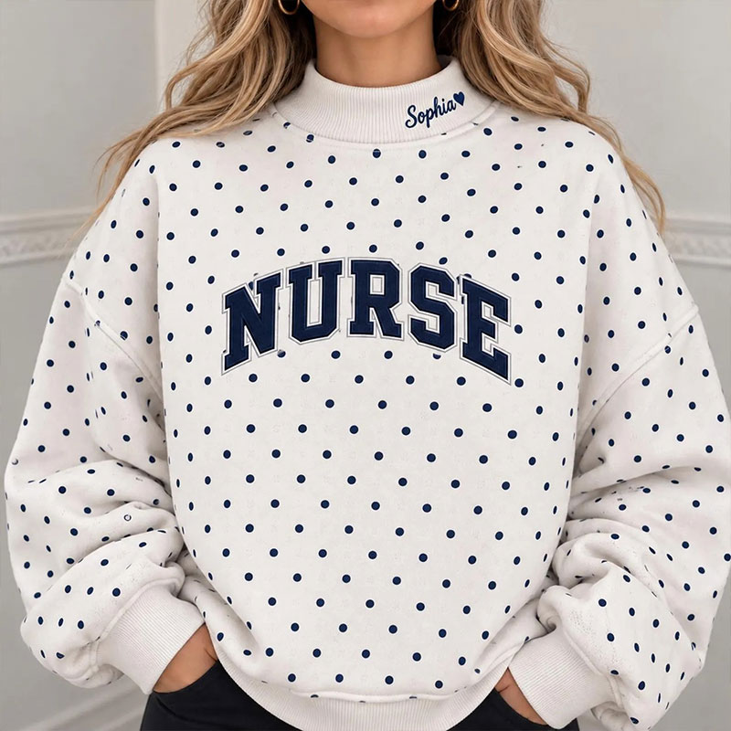 Personalized Embroidered Polka Dot Mockneck Sweatshirt