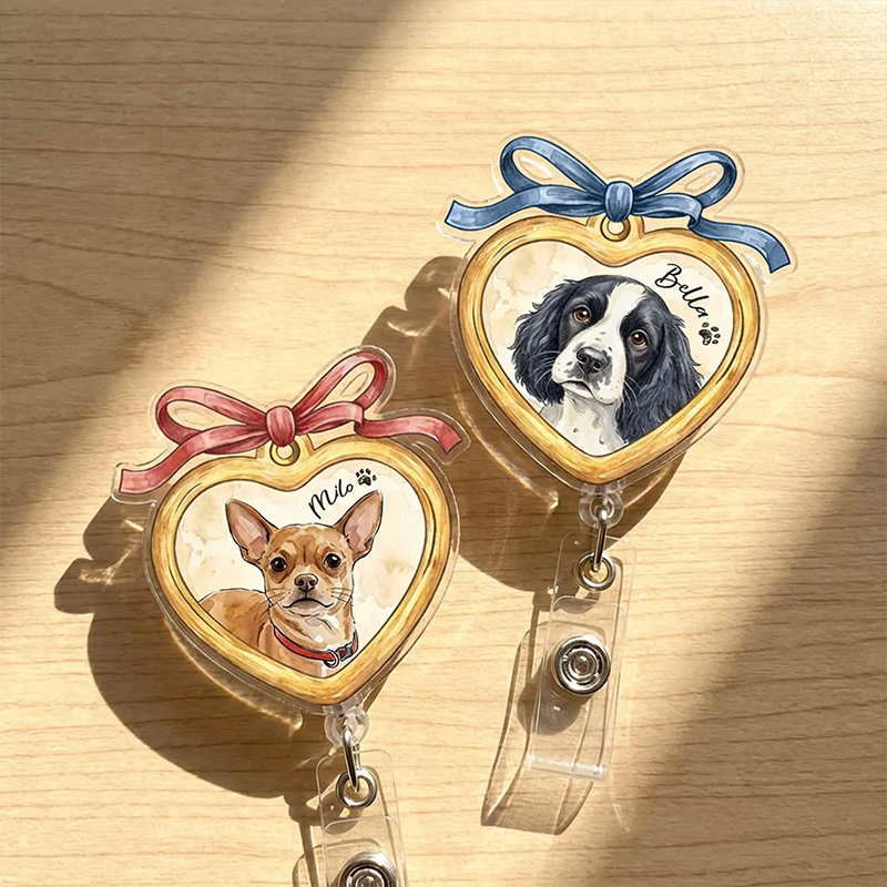 Personalized Pet Portrait Oil Painting Nurse Badge Reel