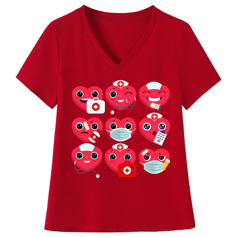 Little Sweet Hearts Nurse Female V-Neck T-Shirt