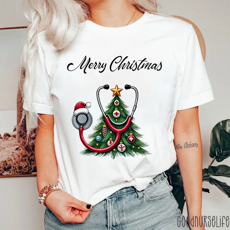 Stethoscope And Christmas Tree Nurse T-shirt