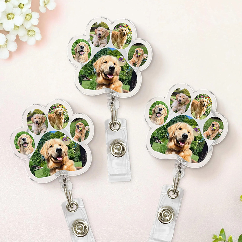 Personalized Photo Dog Paw Nurse Badge Reel