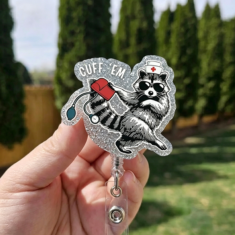 Cuff ’Em Raccoon Nurse Badge Reel