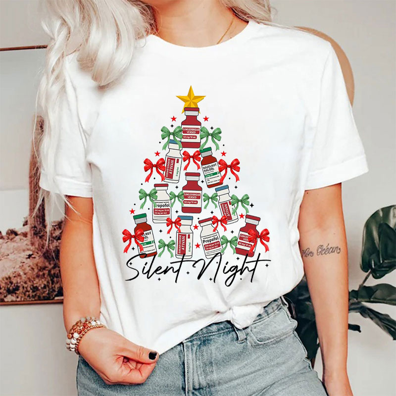 Silent Night Medication Christmas Tree T-Shirt
