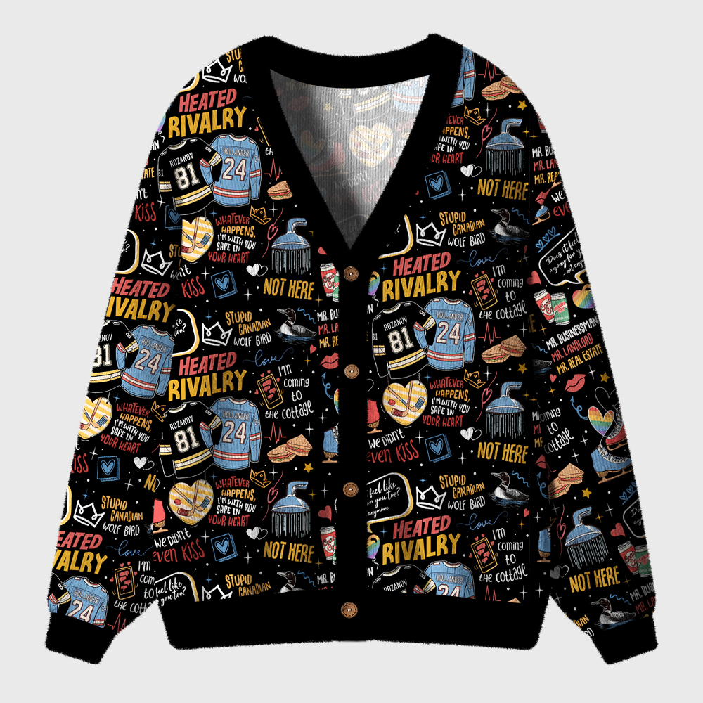 Stupid Canadian Wolf Bird Hockey Movie Fan Ugly Cardigan Sweaters