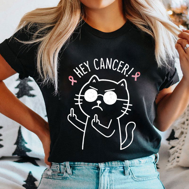 Hey Cancer Sassy Cat Breast Cancer Awareness Nurse T-Shirt