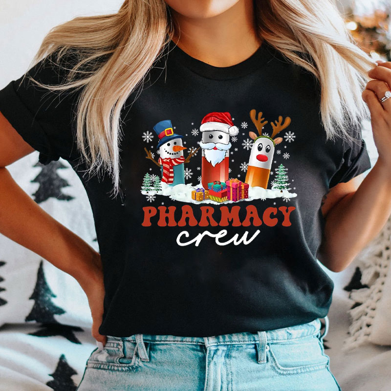 Christmas Pharmacy Crew Santa Pill And Snowman Pill Crew T-Shirt