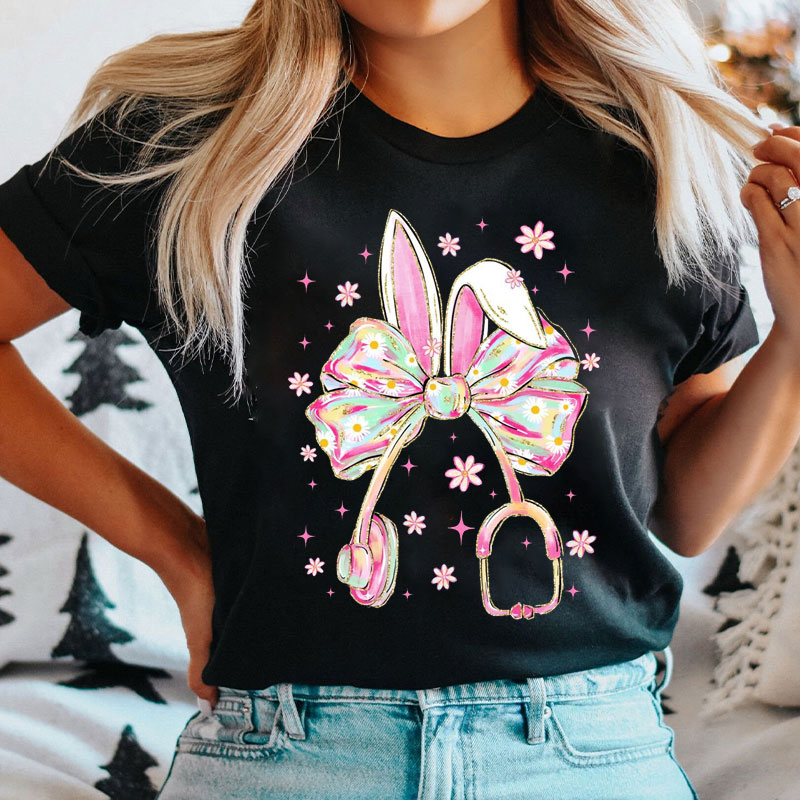 Bunny Ears Stethoscope Bow T-shirt