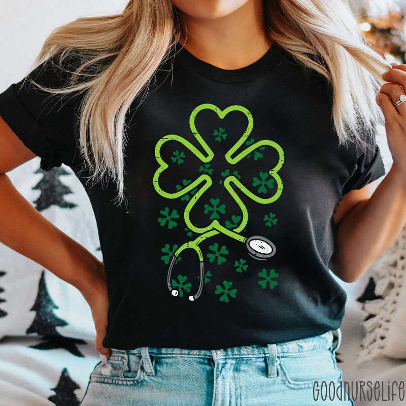Stethoscope Four Leaf Clover Nurse T-Shirt