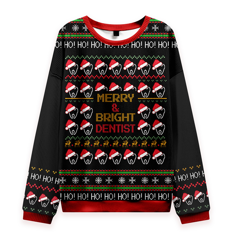 Merry And Bright Dentist Ho Ho Ho Ugly Knit Sweatshirt
