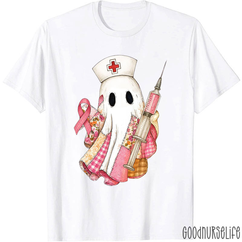 Ghost Nurse For Breast Cancer Awareness Nurse T-Shirt