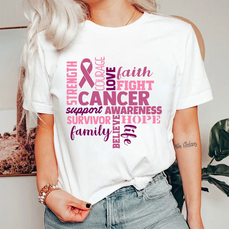 Breast Cancer Awareness Pattern Text T-Shirt