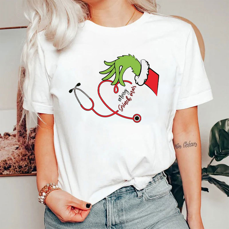 Merry Grinchmas Medical Stethoscope Nurse T-Shirt