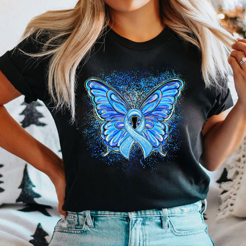 Blue Ribbon Butterfly Diabetes Awareness Nurse T-Shirt