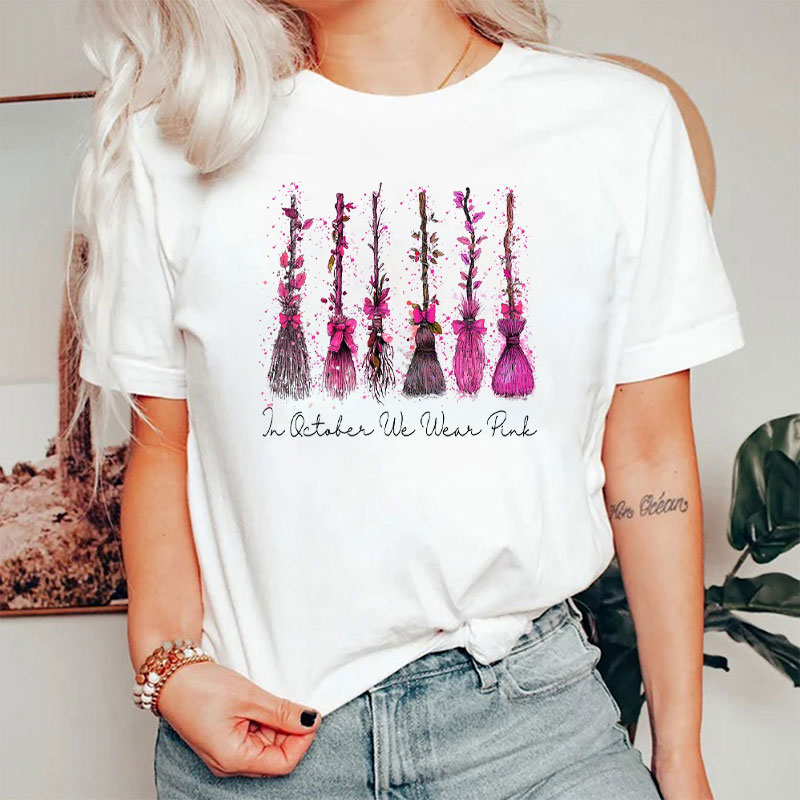 Pink Brooms Of October Nurse T-Shirt