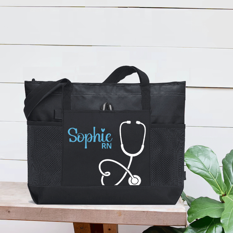 Personalized Name With Stethoscope Zip Tote Bag