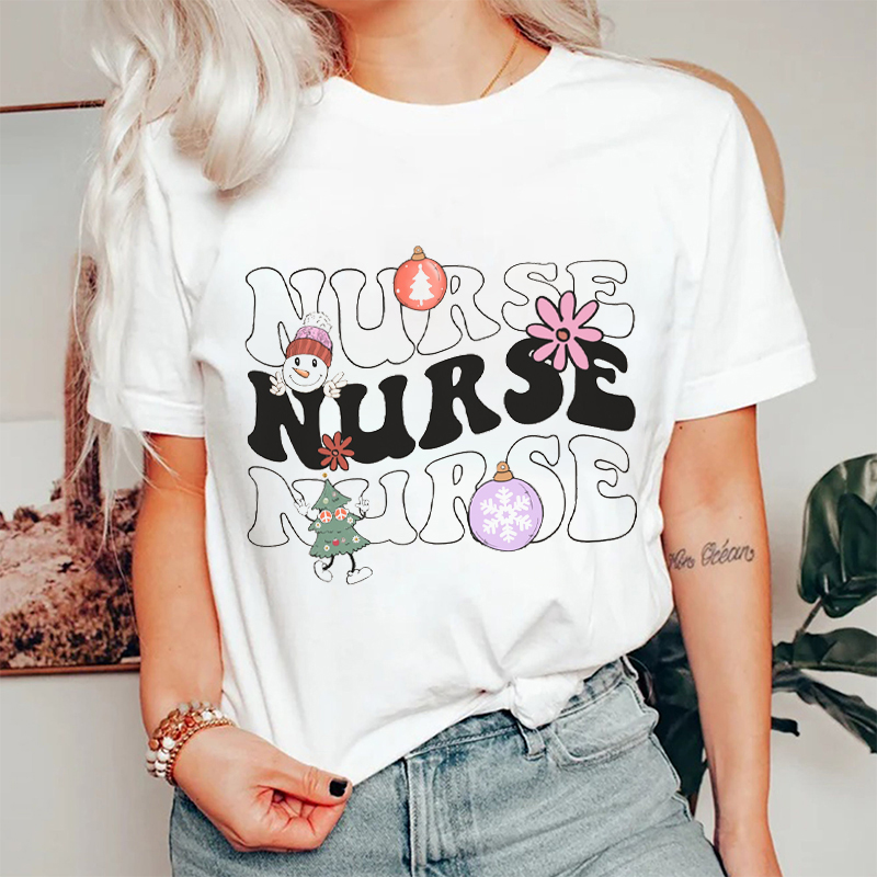 Retro Christmas Elements Nurse T-Shirt