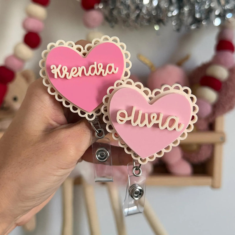 Personalized Name Lace Heart Nurse Badge Reel