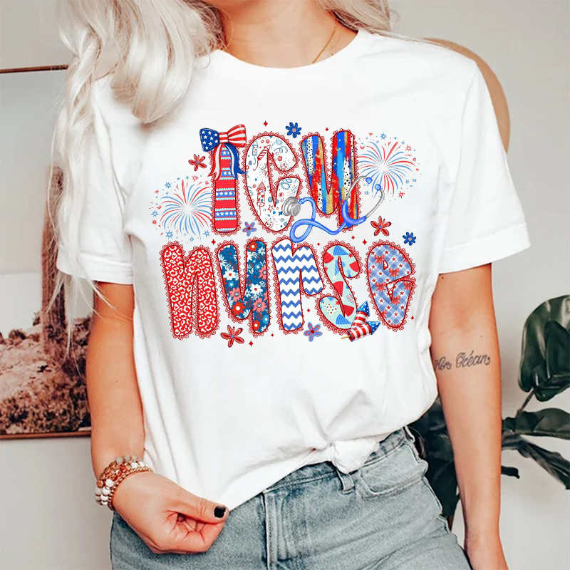 Personalized 4th Of July Patriotic Fireworks Nurse T-Shirt
