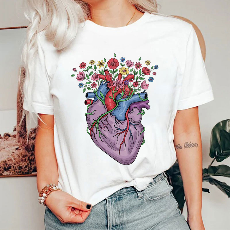Blooming Heart Anatomy Botanical Cardiology T-Shirt