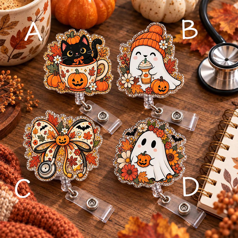Ghost Pumpkin Black Cat Glitter Badge Reel