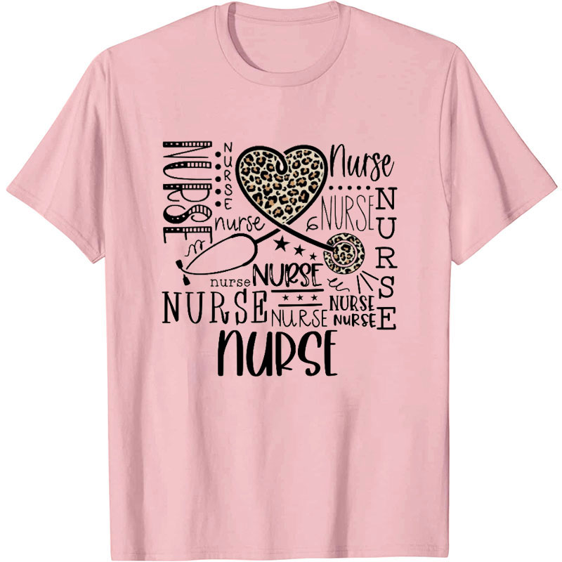 Nurse Leopard Heart Stethoscope Nurse T-Shirt