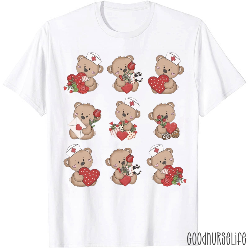 Cute Valentine Bear Nurse T-shirt