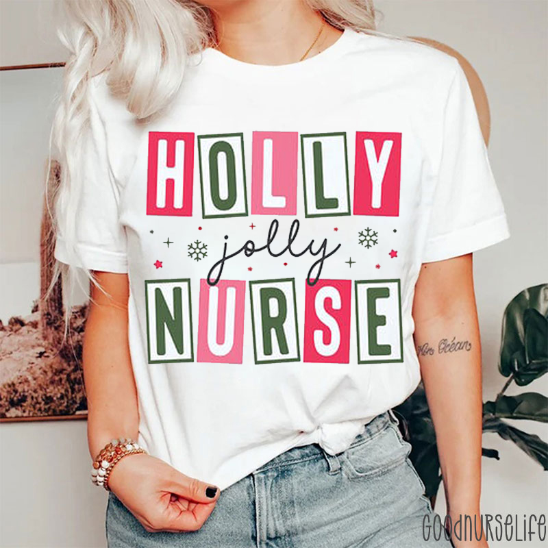 Holly Jolly Nurse Christmas T-Shirt