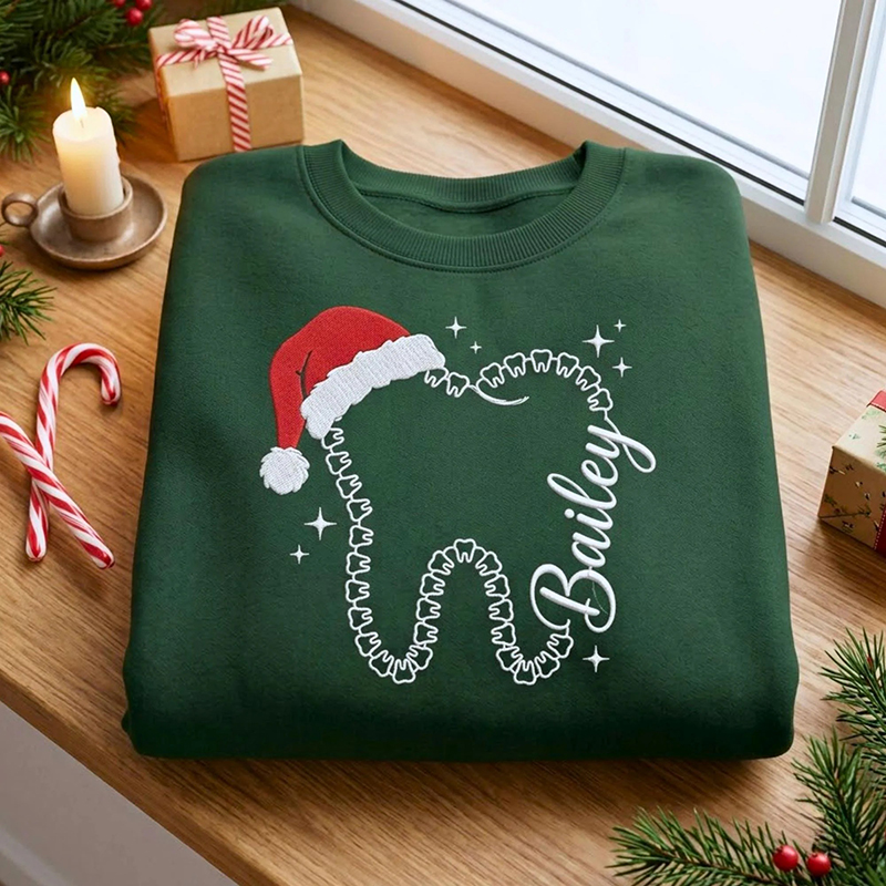 Personalized Name Christmas Tooth Embroidered Sweatshirt