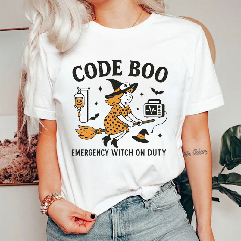 Code Boo Emergency Witch On Duty Nurse T-Shirt