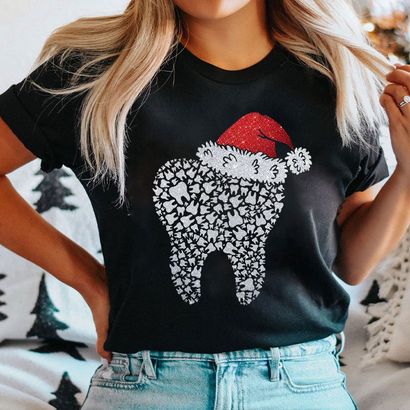 Glitter Santa Hat Tooth Collage T-Shirt