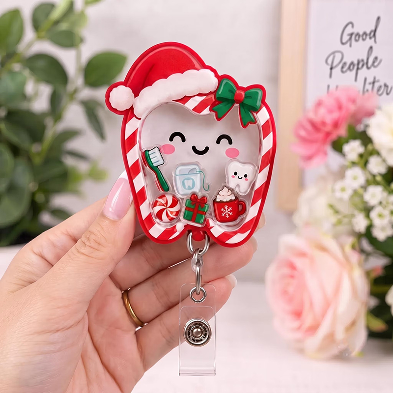 Christmas Shaker Tooth Dental Shaker Badge Reel