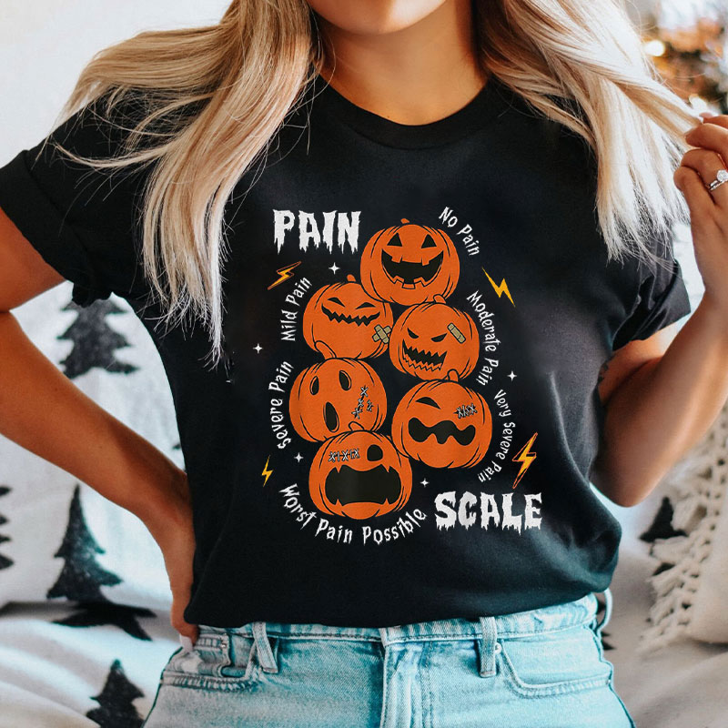 Halloween Pain Scale With Pumpkins Nurse T-Shirt
