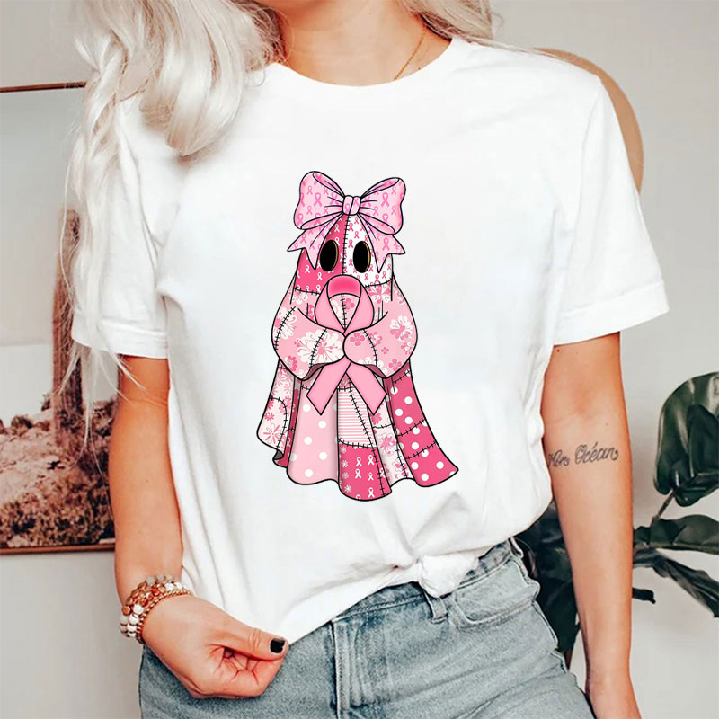 Patchwork Ghost With Pink Ribbon Nurse T-Shirt