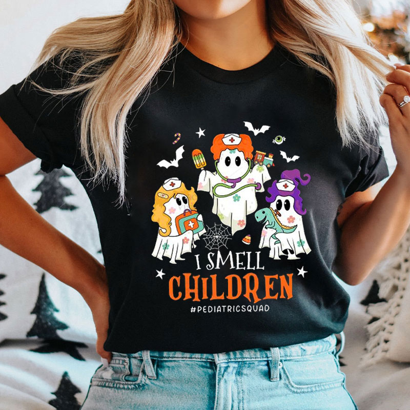 Ghostly Pediatric Nurses I Smell Children Crew Nurse T-Shirt