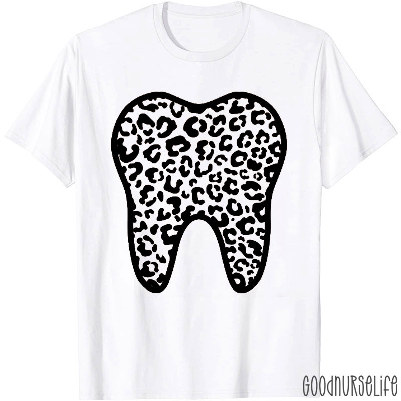 Leopard Printed Tooth Dental Nurse T-shirt