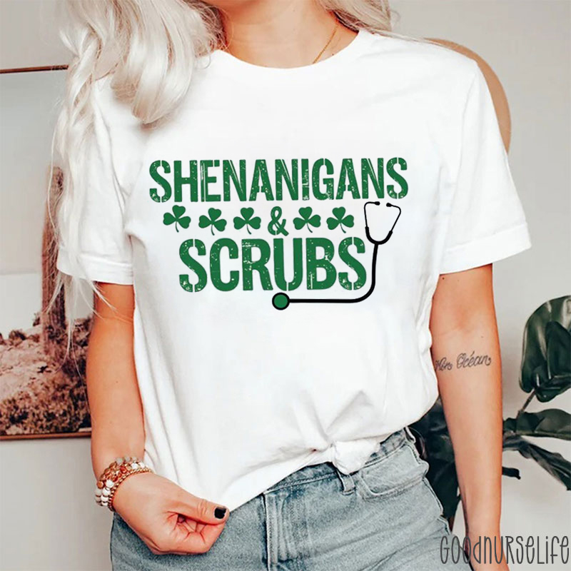 Shenanigans Scrubs Stethoscope Nurse T-Shirt