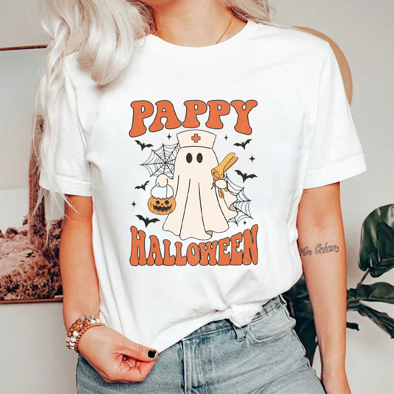 Cute Ghost Pappy Halloween Nurse T-Shirt