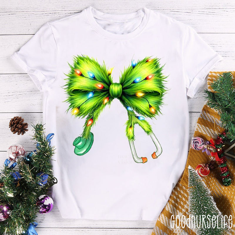 Green Monster Bow Stethoscope Nurse T-shirt
