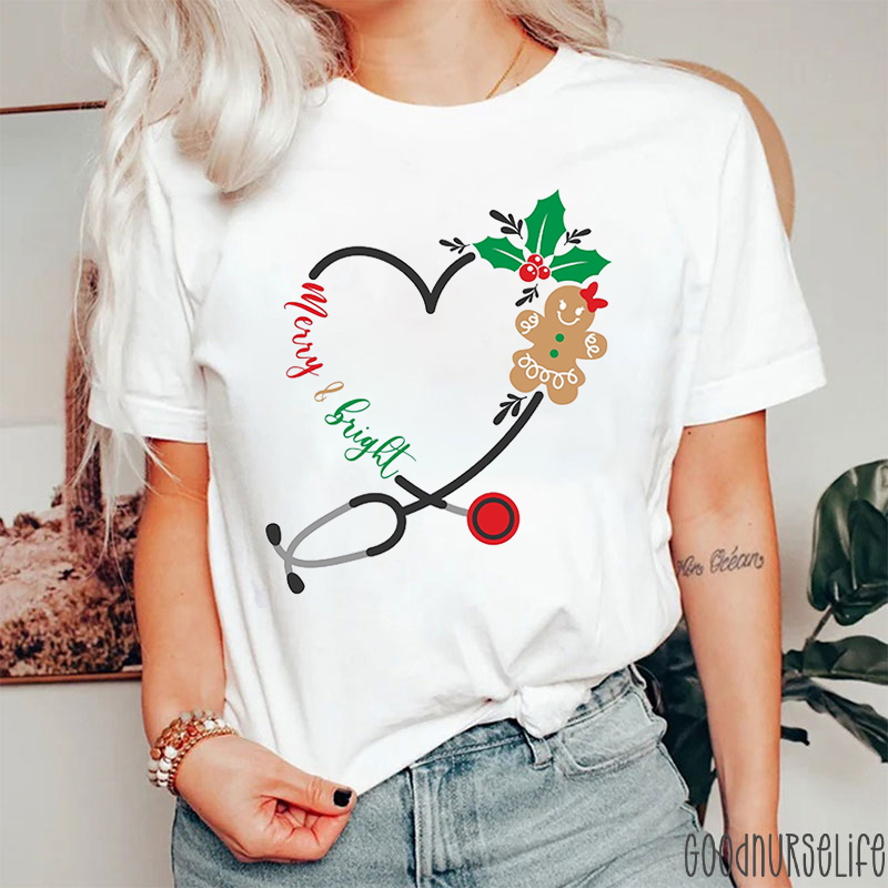 Merry And Bright Lebkuchenmann Stethoskop Nurse T-shirt