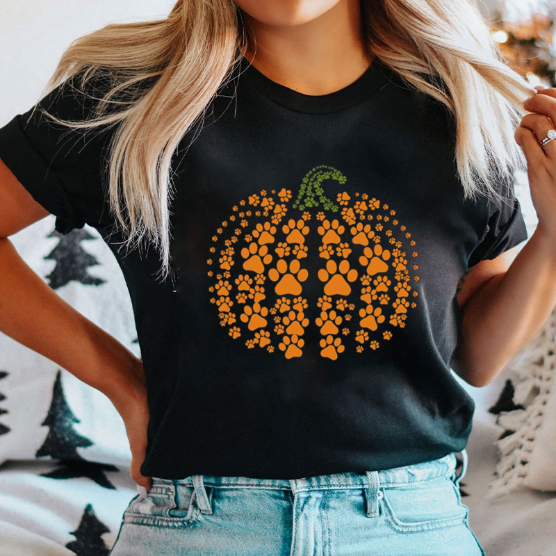 Halloween Veterinary Puppy Paw Print Pumpkin T-Shirt
