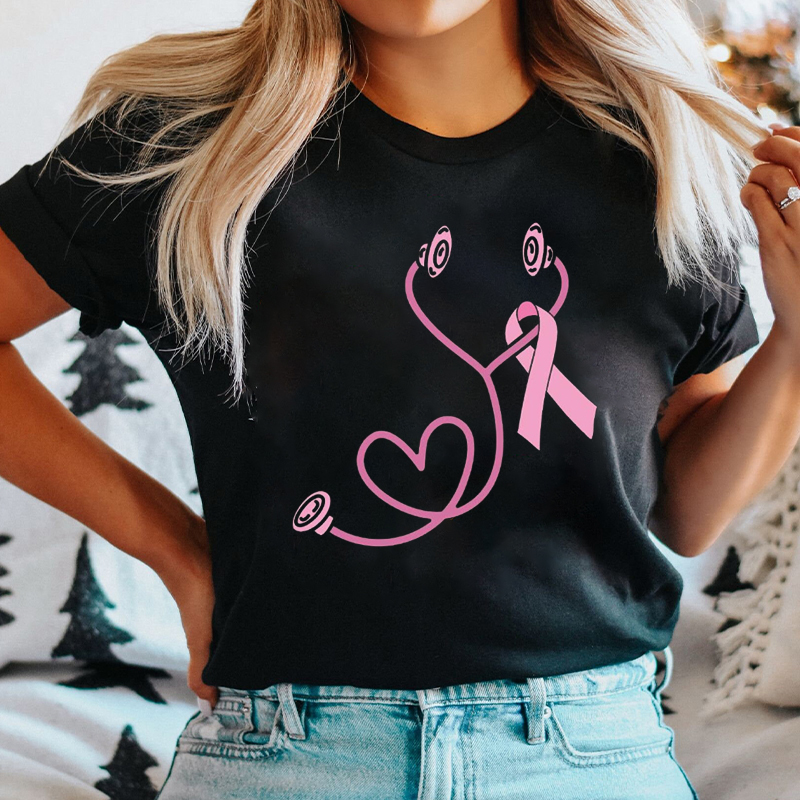 Breast Cancer Pink Stethoscope Nurse T-shirt