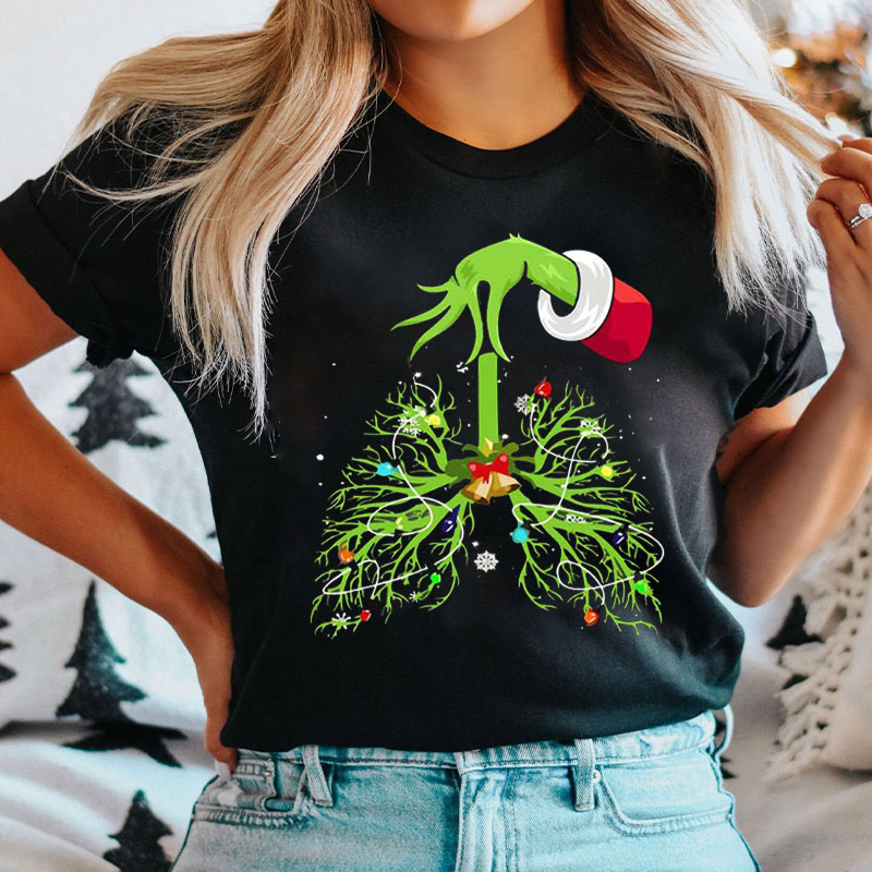 Festive Lung Anatomy Decorated With Christmas Lights And Ornaments T-Shirt