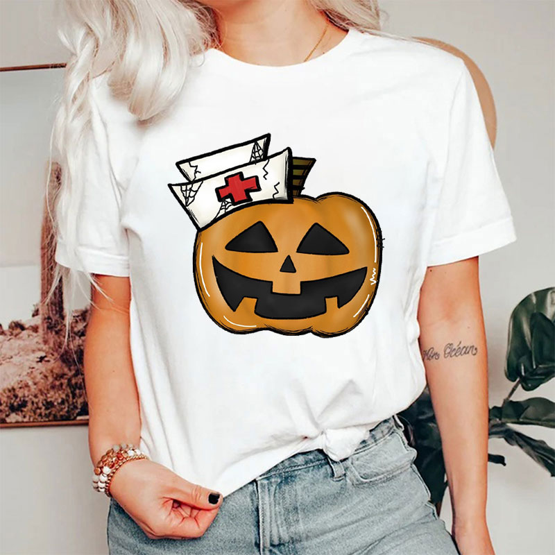 Halloween Nurse Pumpkin With Nurse Cap Nurse T-Shirt
